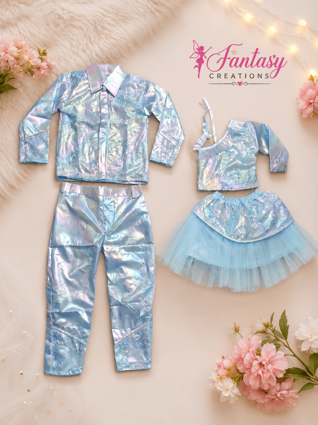 Blue Iridescent girl boy set