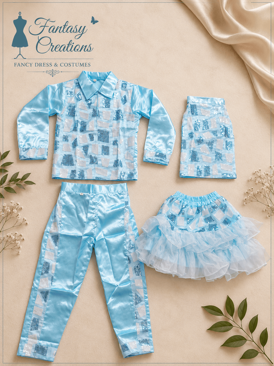 Blue siquined boy girl Dress set