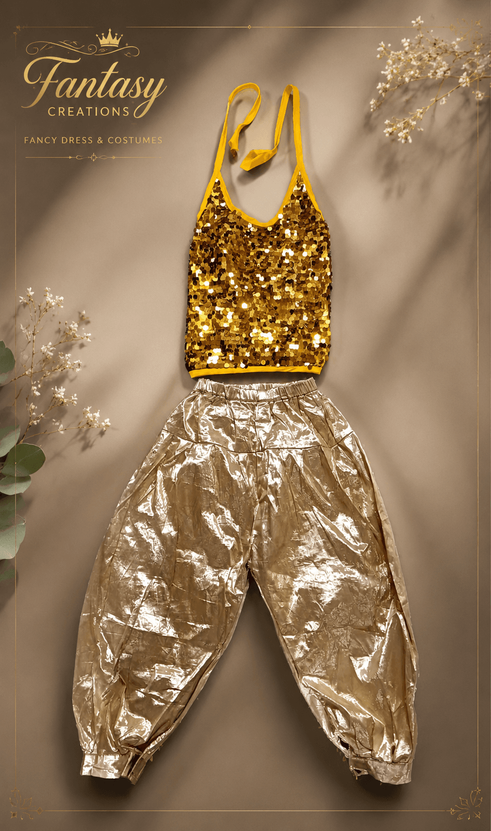 Gold Sequined top with gold haram pant Set