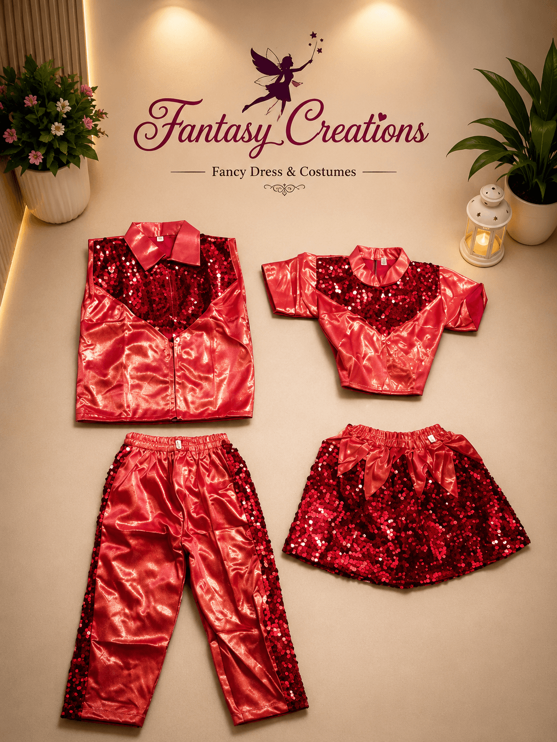 Red Sequined boy and girl dress set