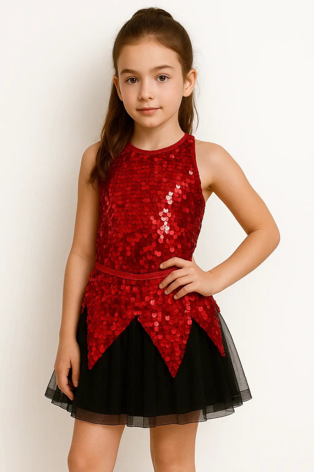 Red and black skirt Top