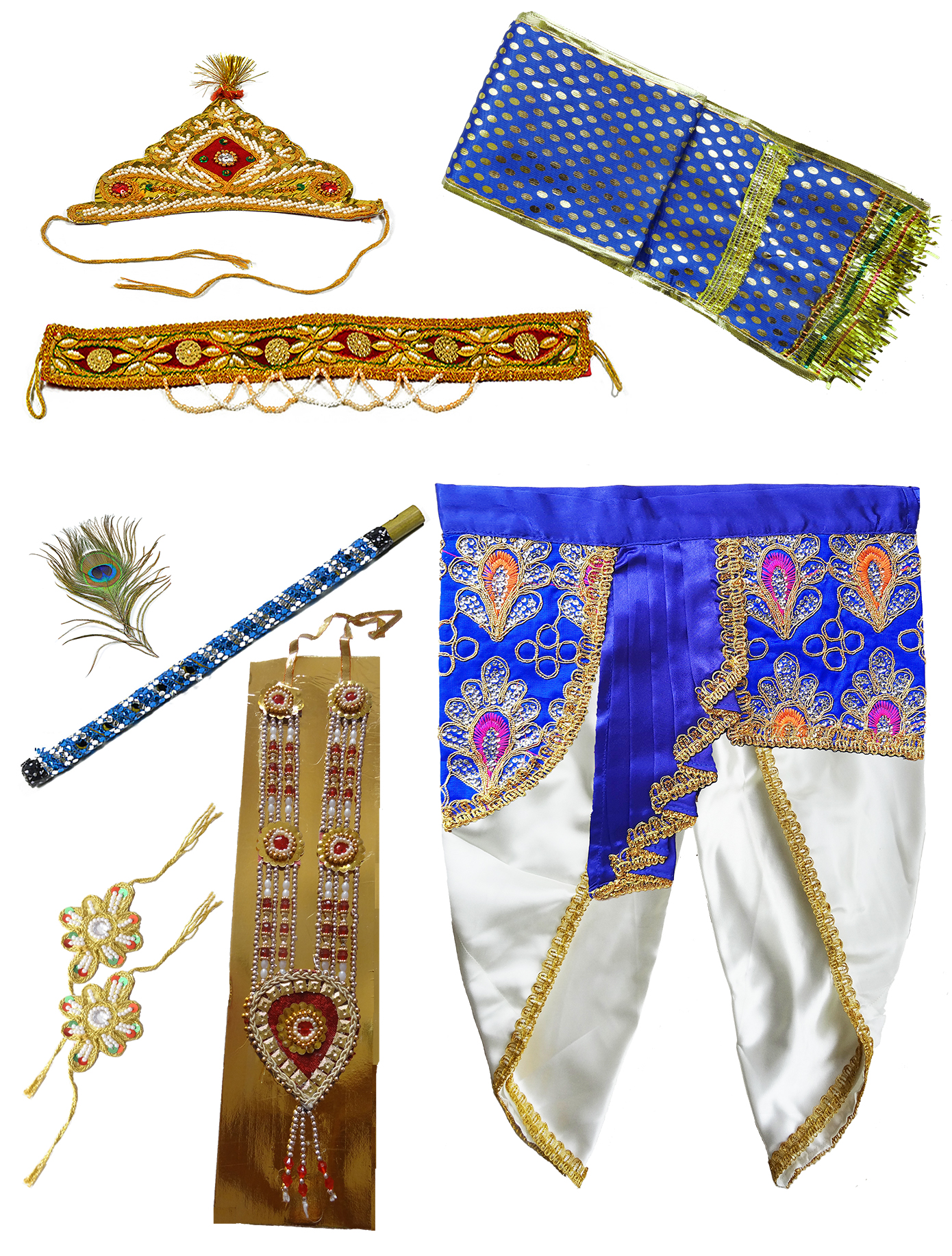 Pakhi Little Krishna Dhoti Dupatta Set - Ivory and Royal Blue