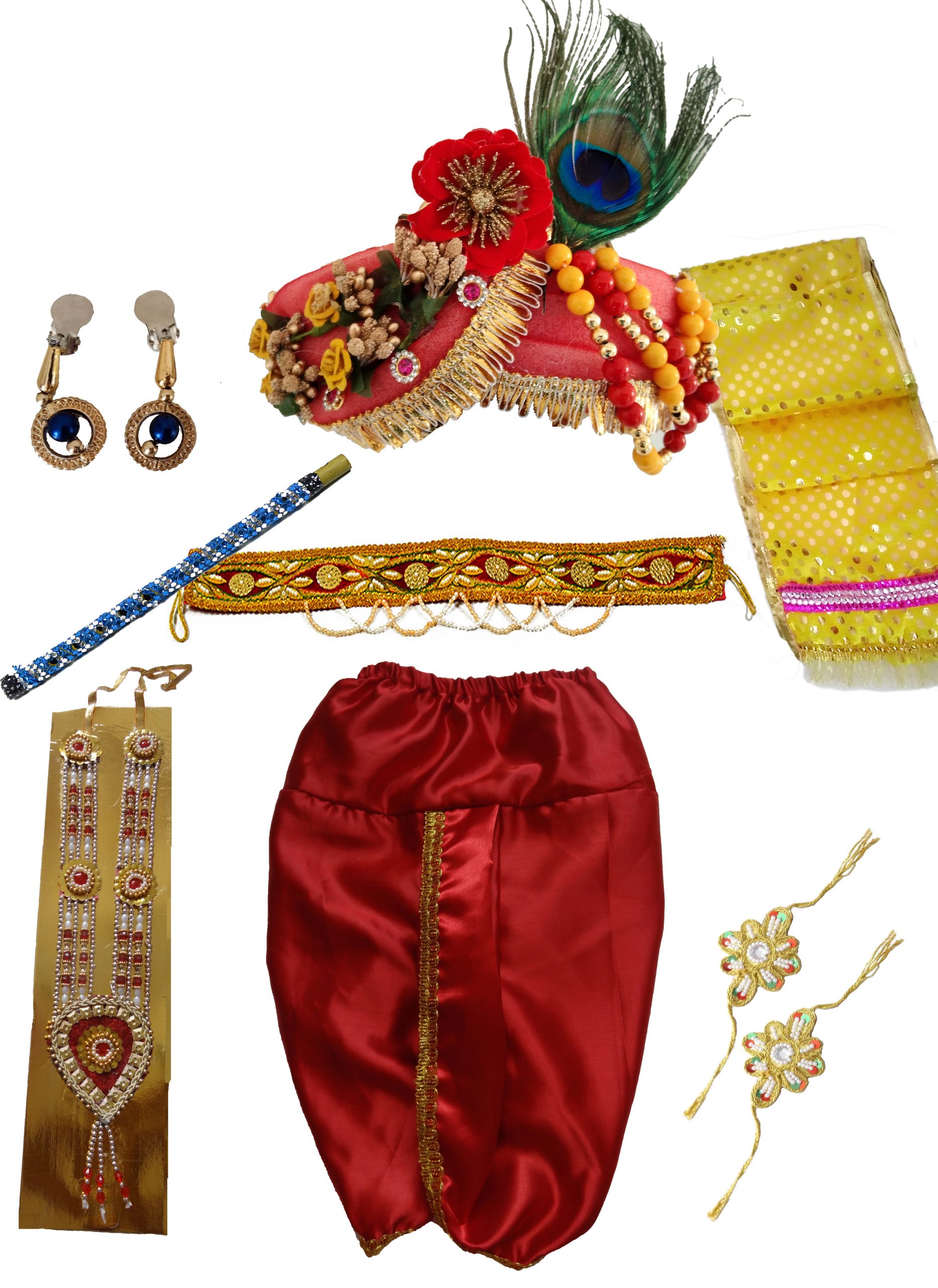 Pakhi Little Krishna Dhoti Dupatta Set - Yellow-Red with Pagdi