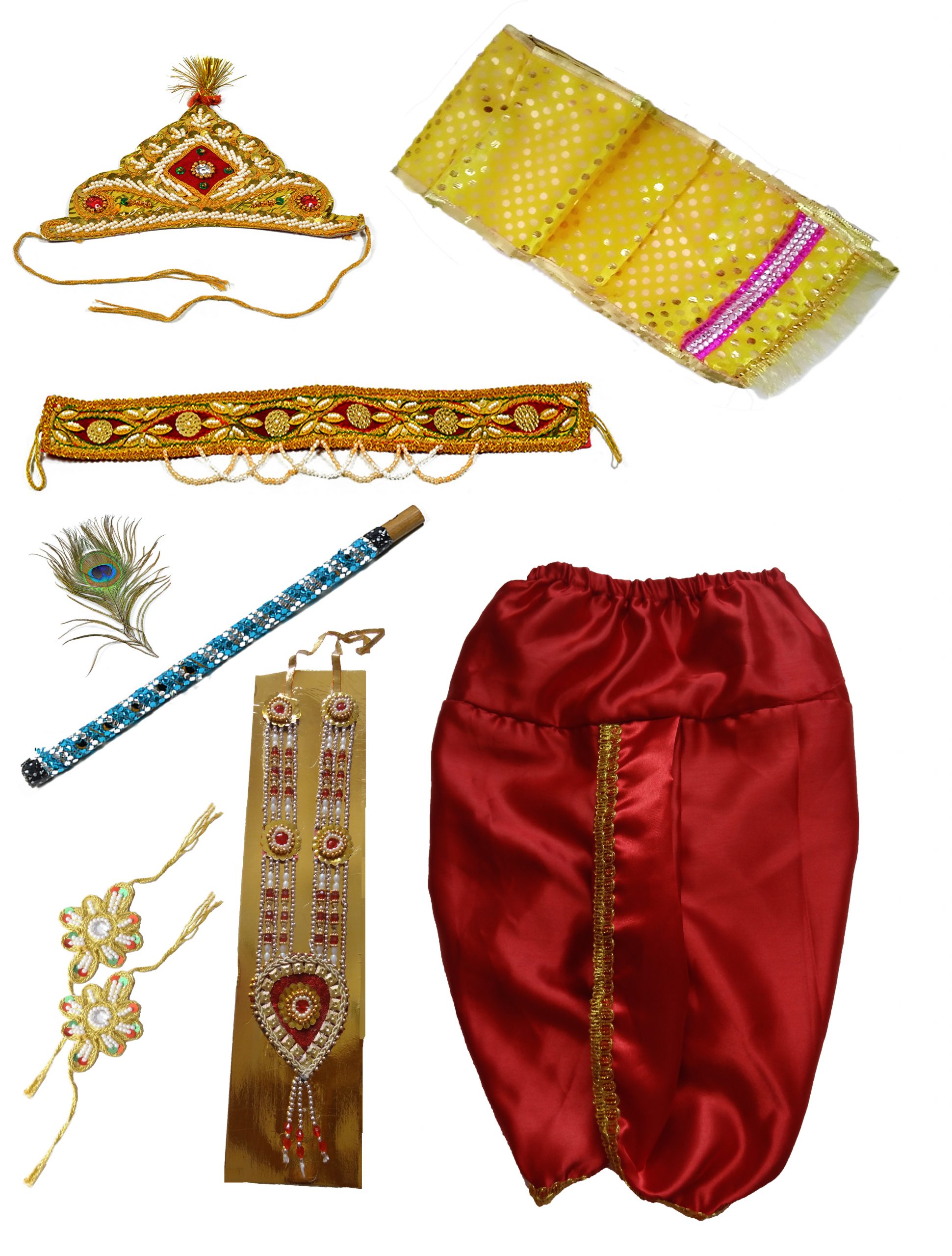 Pakhi Little Krishna Dhoti Dupatta Set - Yellow-Red