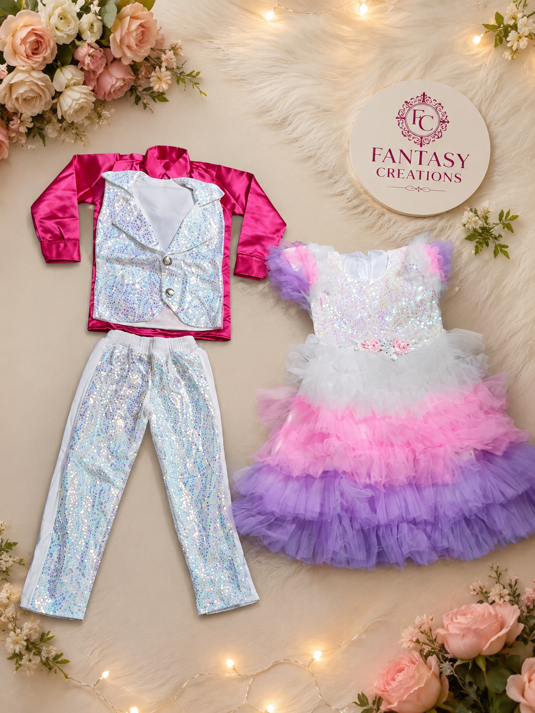 white rainbow Sequined Costume Set