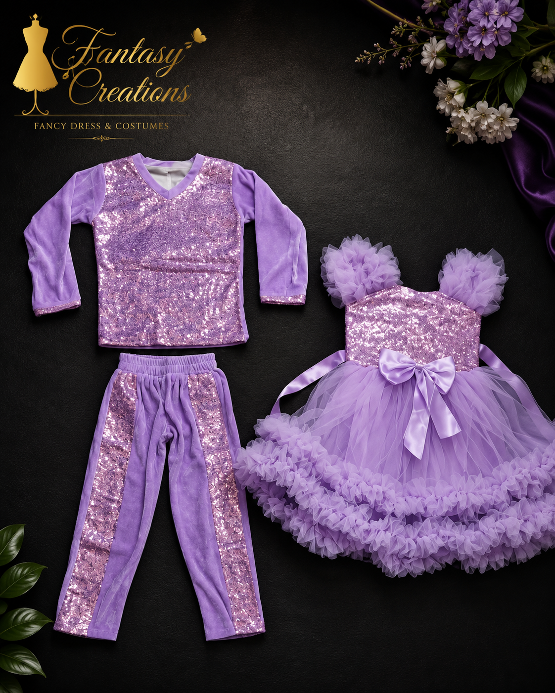 Purple Sequined velvet girl boy Dress